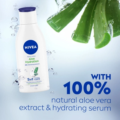 Nivea Aloe Hydration Moisturising Body Lotion for All Skin Types, 120 ml, Pack of 1