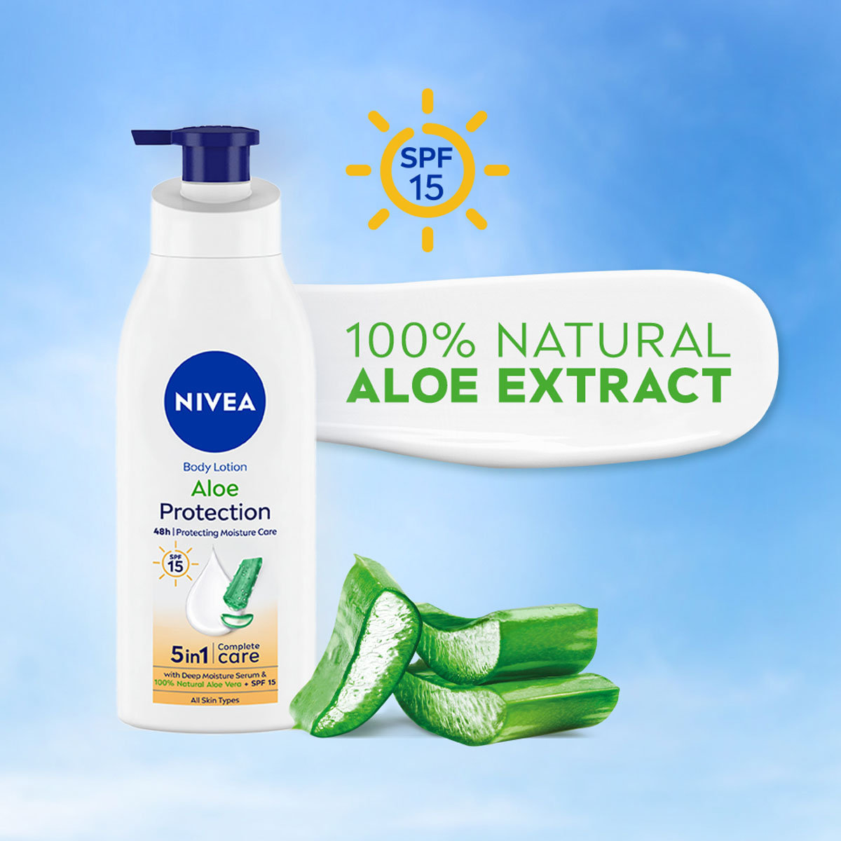 Nivea Aloe Protection SPF 15 Moisturising Body Lotion for All Skin Types, 400 ml, Pack of 1 Nivea Aloe Protection SPF 15 Moisturising Body Lotion for All Skin Types, 400 ml, Pack of 1