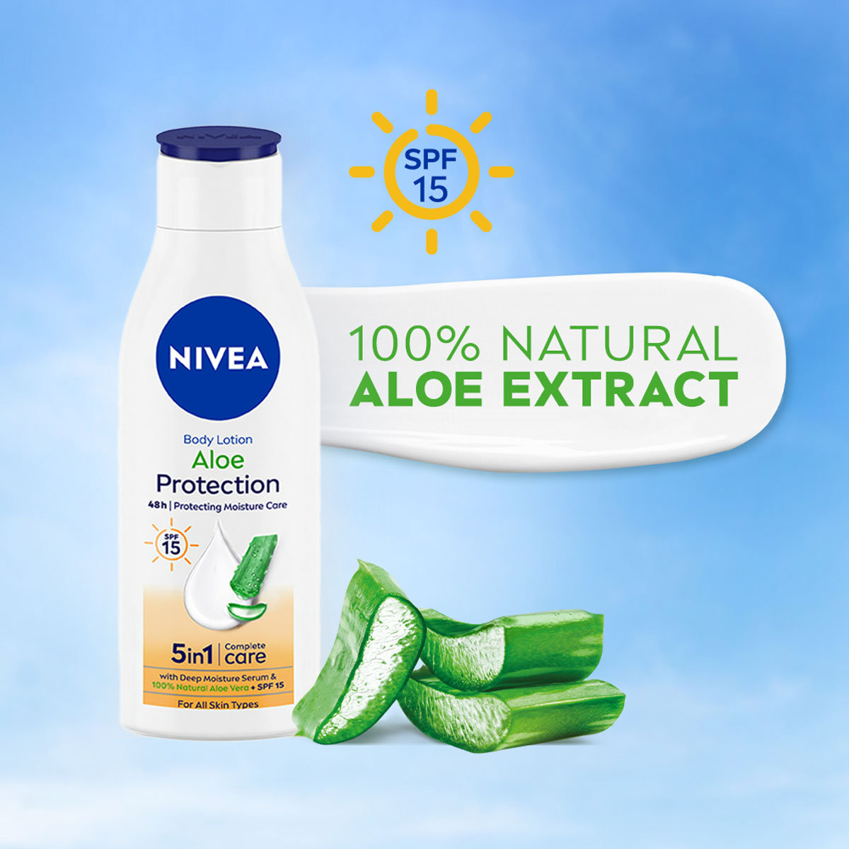 Nivea Aloe Protection SPF 15 Moisturising Body Lotion for All Skin Types, 200 ml, Pack of 1 Nivea Aloe Protection SPF 15 Moisturising Body Lotion for All Skin Types, 200 ml, Pack of 1