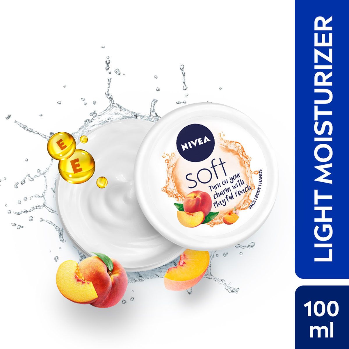 Nivea Soft Playful Peach Light Moisturiser Cream 100 ml | Vitamin E, Jojoba Oil With Playful Peach Scent | Instant Hydration | For Soft, Supple Skin | Face, Hands, Body All Purpose Cream | All Season Cream | Non Greasy | For All Skin Type, Pack of 1 Nivea Soft Playful Peach Light Moisturiser Cream 100 ml | Vitamin E, Jojoba Oil With Playful Peach Scent | Instant Hydration | For Soft, Supple Skin | Face, Hands, Body All Purpose Cream | All Season Cream | Non Greasy | For All Skin Type, Pack of 1