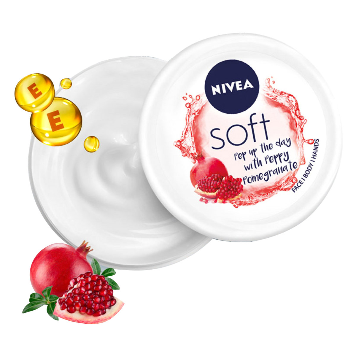 Nivea Soft Peppy Pomegranate Light Moisturiser Cream 100 ml | Vitamin E, Jojoba Oil With Peppy Pomegranate Scent | Instant Hydration | For Soft, Supple Skin | Face, Hand, Body All Purpose Cream | All Season Cream | Non Greasy | For All Skin Type, Pack of 1 Nivea Soft Peppy Pomegranate Light Moisturiser Cream 100 ml | Vitamin E, Jojoba Oil With Peppy Pomegranate Scent | Instant Hydration | For Soft, Supple Skin | Face, Hand, Body All Purpose Cream | All Season Cream | Non Greasy | For All Skin Type, Pack of 1