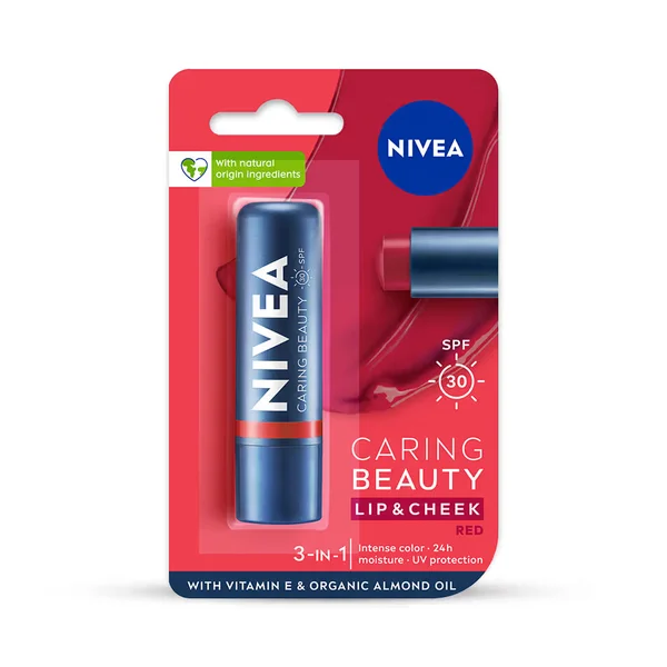 Nivea Caring Beauty SPF 30 Red Lip & Cheek Balm, 4.8 gm