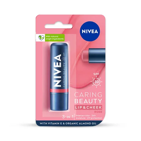 Nivea Caring Beauty SPF 30 Rose Lip & Cheek Balm, 4.8 gm