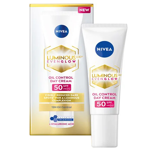 Nivea Luminous 630 Even Glow SPF50 Oil Control Day Cream, 10 ml, Pack of 1