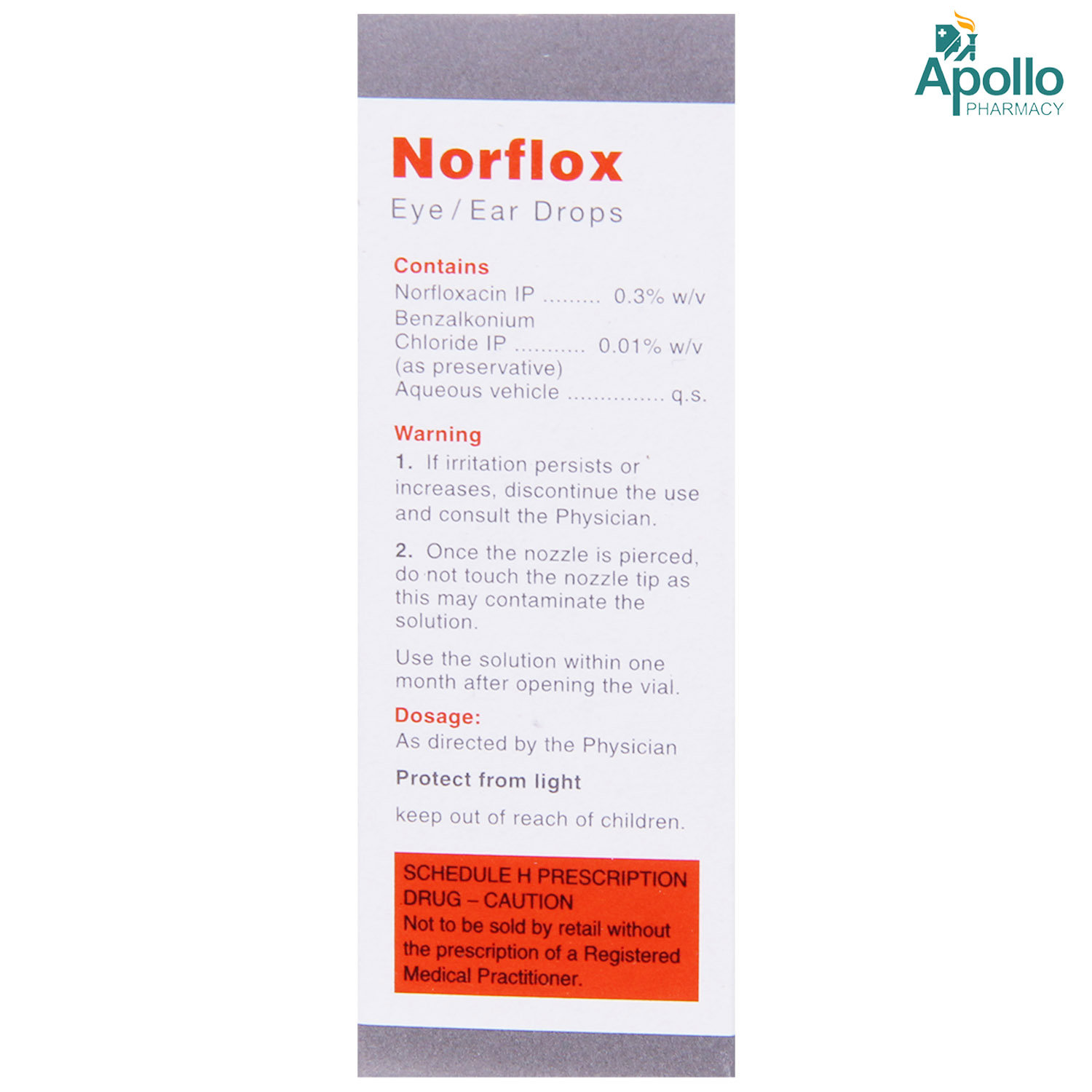 Norflox Eye/Ear Drops 10 ml, Pack of 1 Eye/Ear Drops Norflox Eye/Ear Drops 10 ml, Pack of 1 Eye/Ear Drops