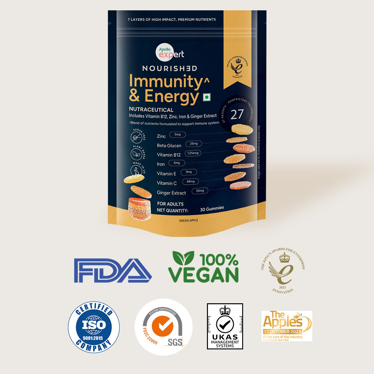 Apollo Expert Nourished Immunity & Energy Gummies, 30 Count, Pack of 1 Apollo Expert Nourished Immunity & Energy Gummies, 30 Count, Pack of 1