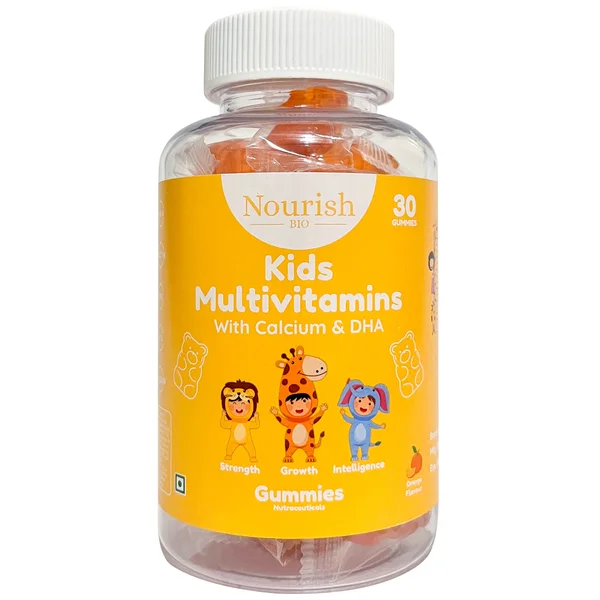 Nourish Bio Kids Multivitamins with Calcium & DHA Orange Flavour, 30 Gummies