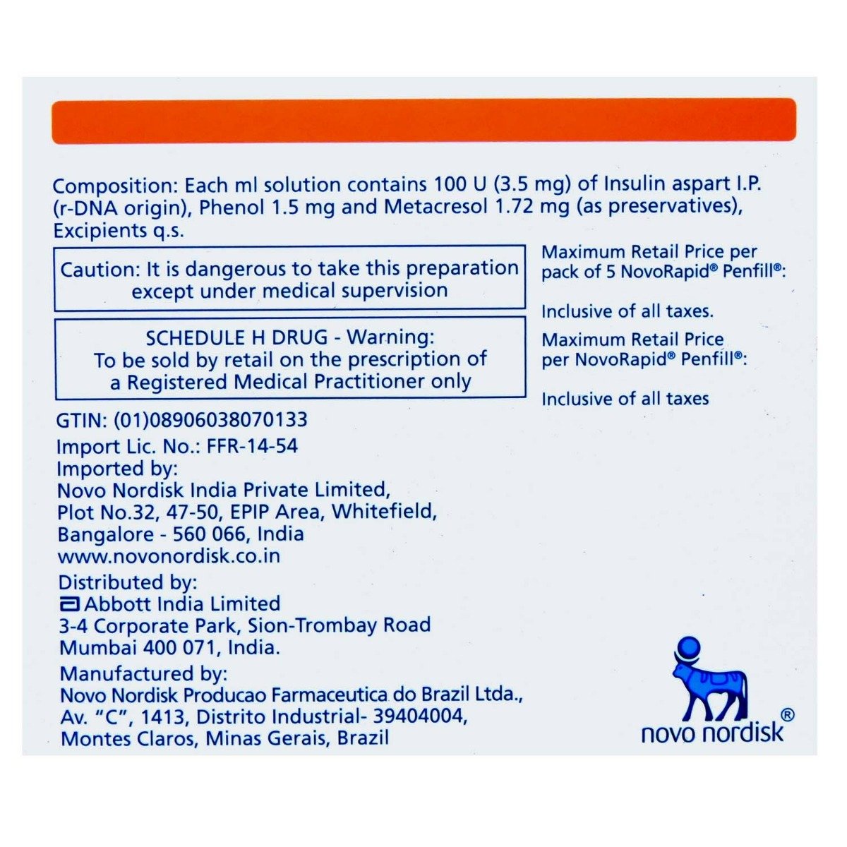 Novorapid 100IU/ml Penfill 3 ml, Pack of 1 INJECTION Novorapid 100IU/ml Penfill 3 ml, Pack of 1 INJECTION