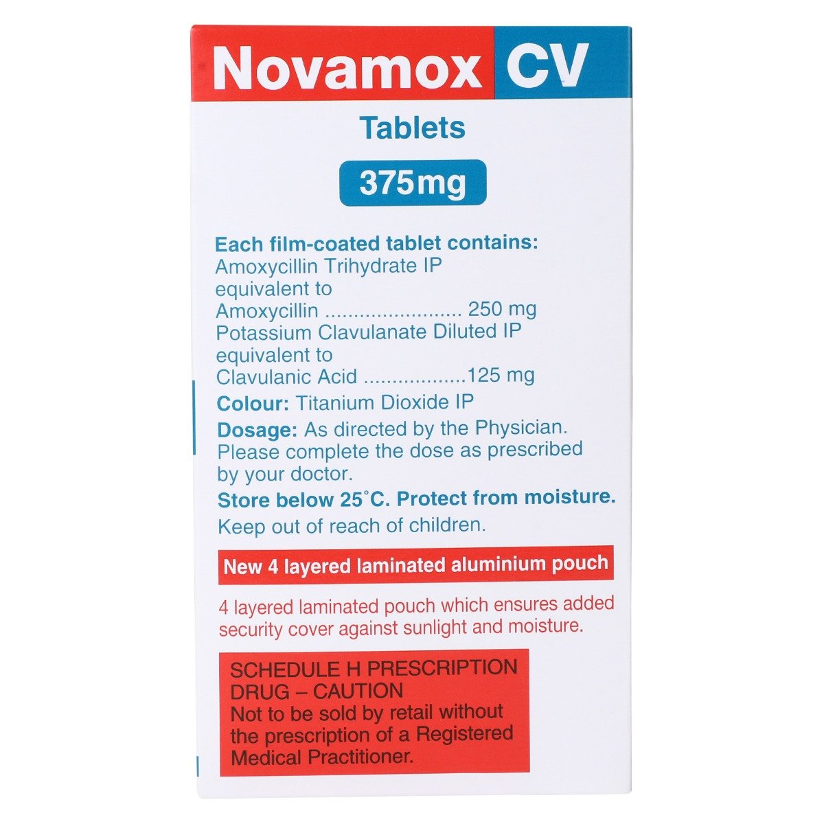 Novamox CV 375 mg Tablet 10's, Pack of 10 TabletS Novamox CV 375 mg Tablet 10's, Pack of 10 TabletS