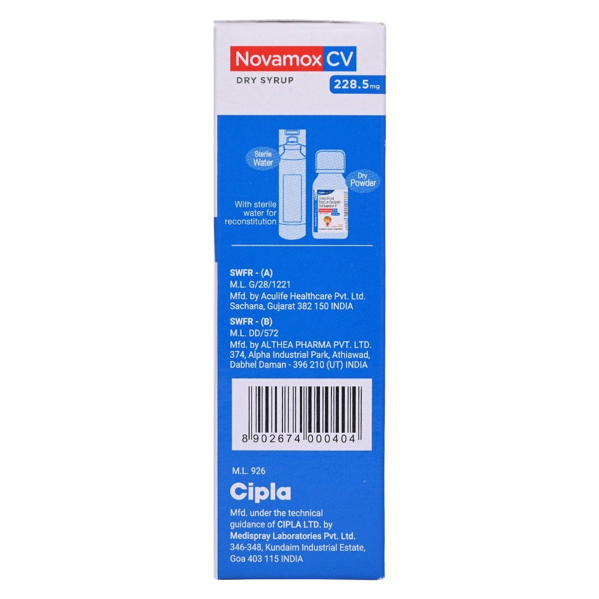 Novamox CV 228.5 mg Tangy Orange Paediatric Dry Syrup 30 ml, Pack of 1 Syrup Novamox CV 228.5 mg Tangy Orange Paediatric Dry Syrup 30 ml, Pack of 1 Syrup