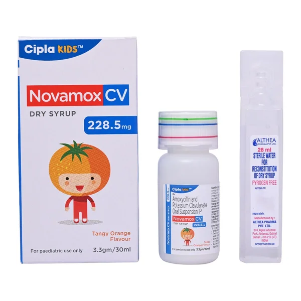 Novamox CV 228.5 mg Tangy Orange Paediatric Dry Syrup 30 ml, Pack of 1 Syrup