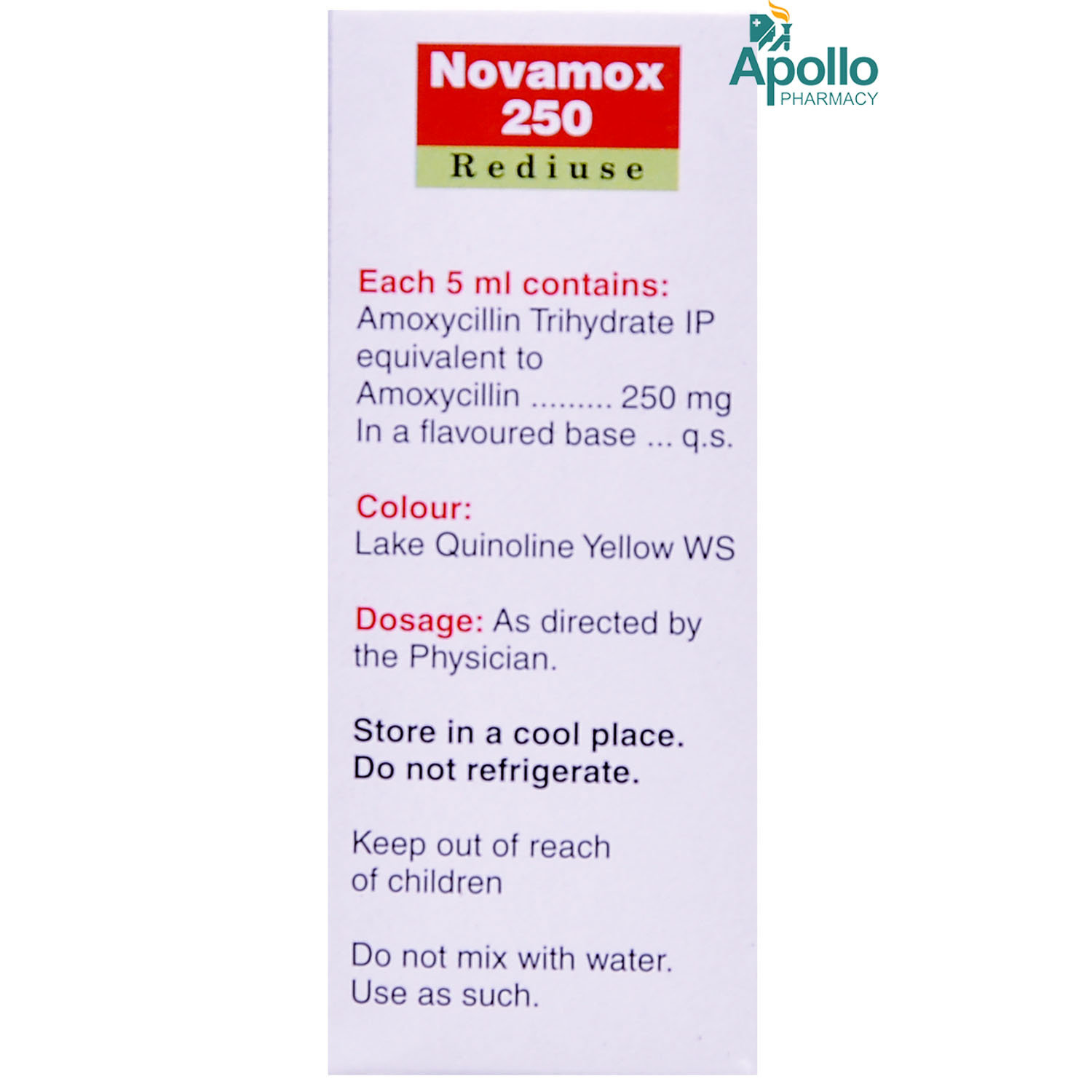 Novamox 250 Rediuse Oral Suspension 30 ml, Pack of 1 Suspension Novamox 250 Rediuse Oral Suspension 30 ml, Pack of 1 Suspension