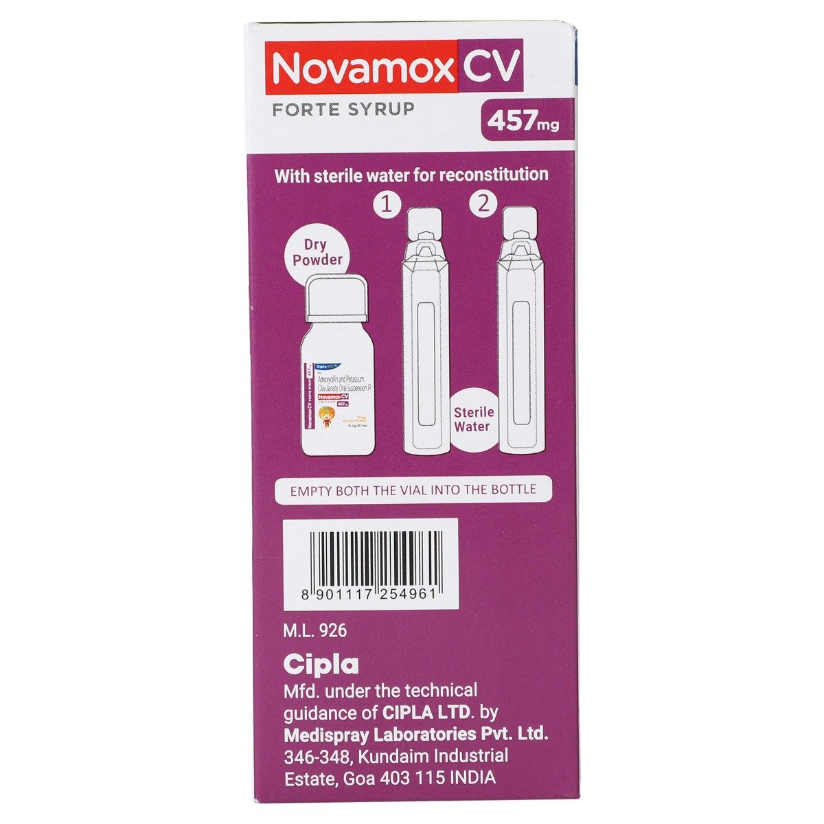 Novamox CV Forte 457 mg Tangy Orange Syrup 60 ml, Pack of 1 Syrup Novamox CV Forte 457 mg Tangy Orange Syrup 60 ml, Pack of 1 Syrup
