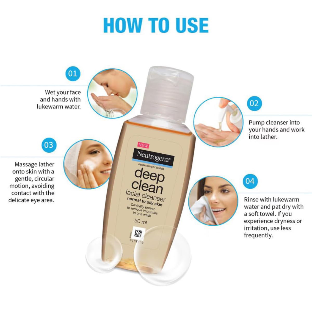 Neutrogena Deep Clean Facial Cleanser 50 gm | Deeply Cleanses | Improves Complexion | For Normal to Oily Skin, Pack of 1 Neutrogena Deep Clean Facial Cleanser 50 gm | Deeply Cleanses | Improves Complexion | For Normal to Oily Skin, Pack of 1