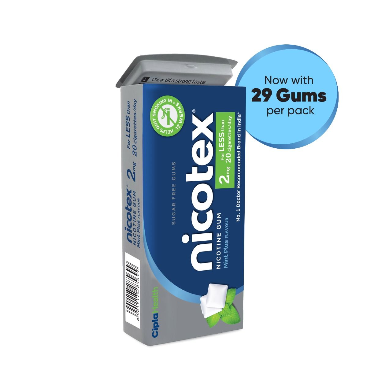 Buy Nicotex 2 mg Sugar Free Mint Plus Flavour Nicotine Gum, 29 Count Online