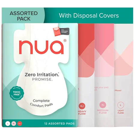 Nua Ultra Safe Assorted Sanitary Pads, 12 Count (3XL+, 5XL, 4L)