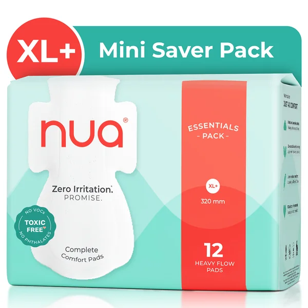 Nua Ultra-Safe Heavy Flow Sanitary Pads XL+ for Women, 12 Count, Pack of 1