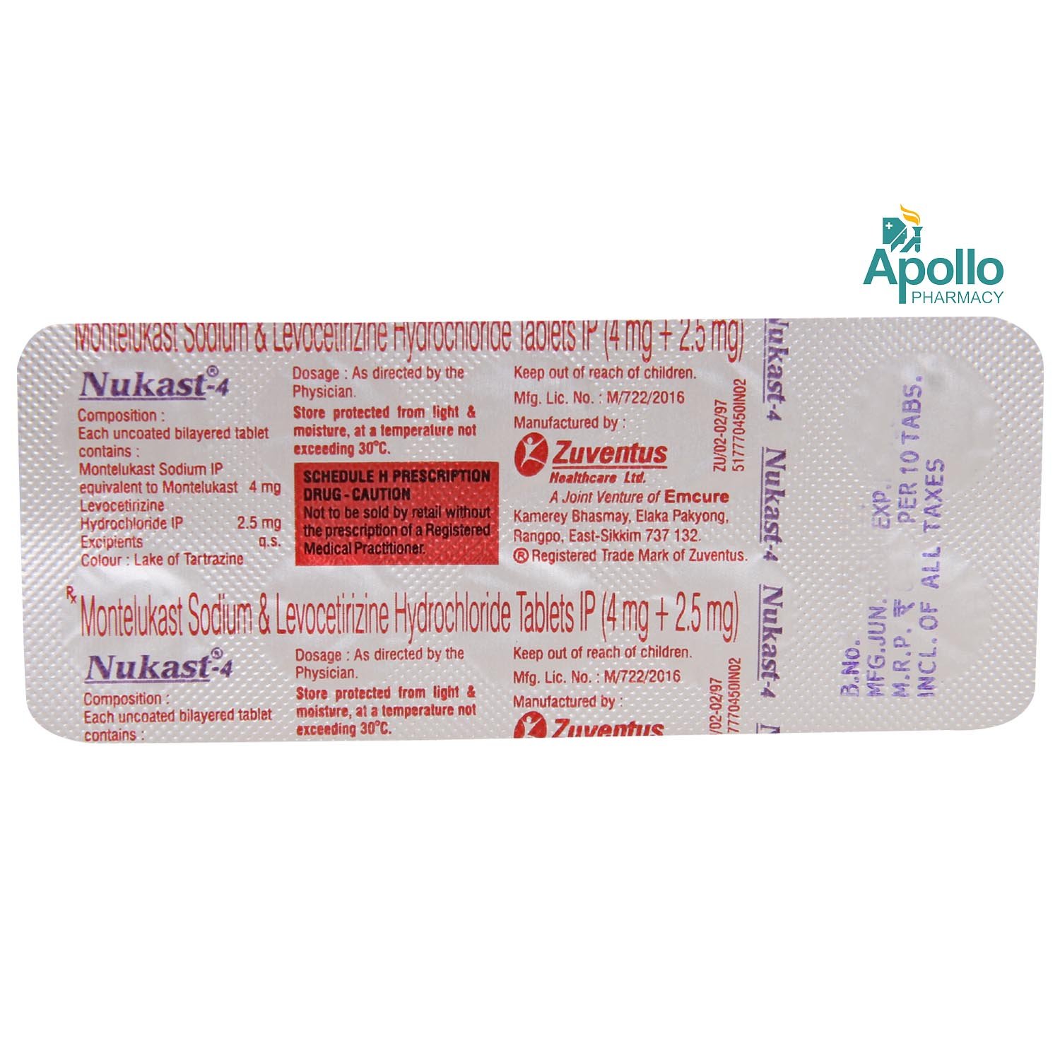 Nukast 4 mg Tablet 10's, Pack of 10 TABLETS Nukast 4 mg Tablet 10's, Pack of 10 TABLETS