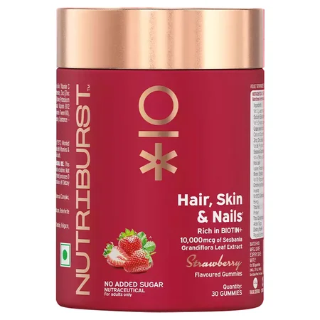 Nutriburst Hair,Skin & Nails Strawberry Flavour Gummies, 30 Count
