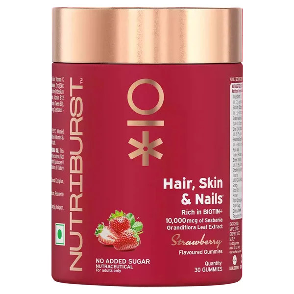 Nutriburst Hair,Skin &amp; Nails Strawberry Flavour Gummies, 30 Count, Pack of 1
