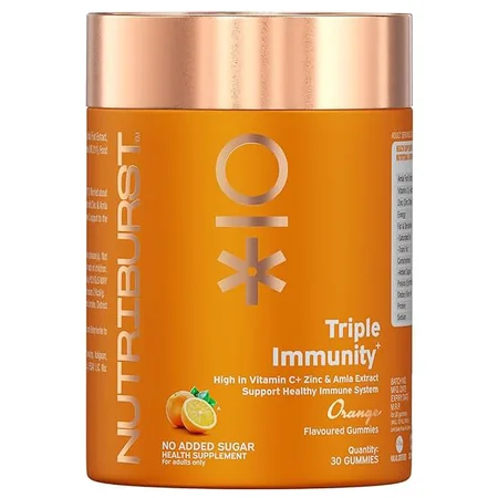 Nutriburst Triple Immunity Orange Flavour Gummies, 30 Count