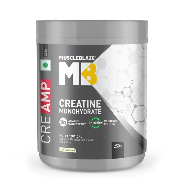 MuscleBlaze Creatine Monohydrate CreAMP Unflavoured Powder, 250 gm, Pack of 1