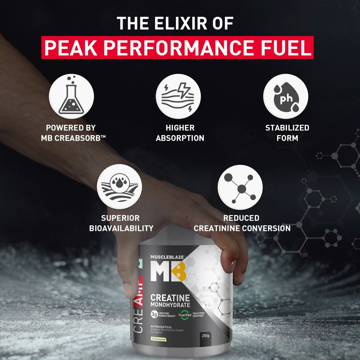 MuscleBlaze Creatine Monohydrate CreAMP Unflavoured Powder, 250 gm, Pack of 1 MuscleBlaze Creatine Monohydrate CreAMP Unflavoured Powder, 250 gm, Pack of 1