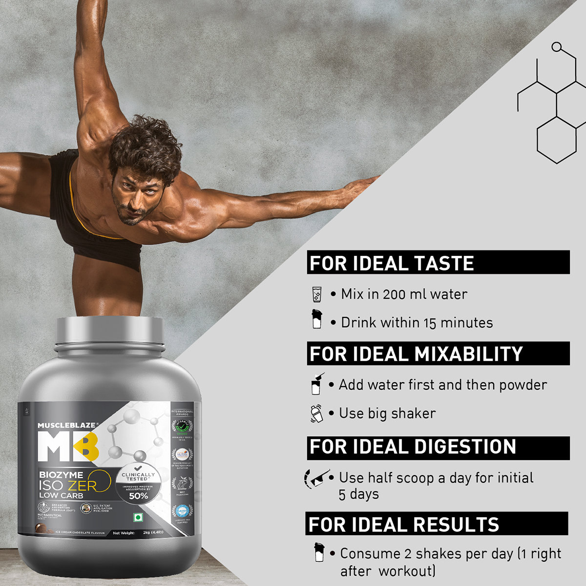 MuscleBlaze Biozyme Iso-Zero Low Carb Ice Cream Chocolate Flavour Powder, 2 kg, Pack of 1 MuscleBlaze Biozyme Iso-Zero Low Carb Ice Cream Chocolate Flavour Powder, 2 kg, Pack of 1