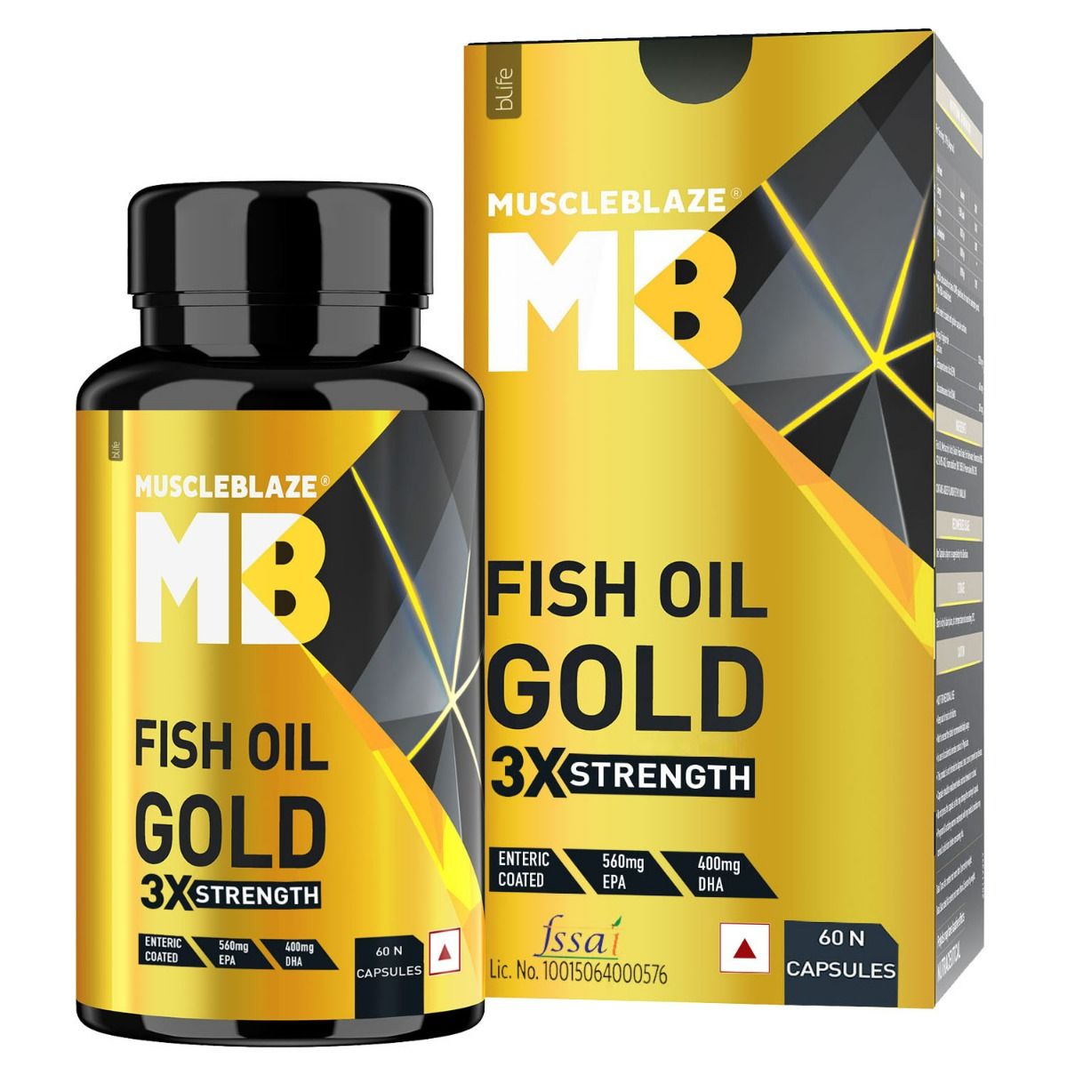 Buy MuscleBlaze Fish Oil Gold 3X Strength 1250 mg, 60 Capsules Online