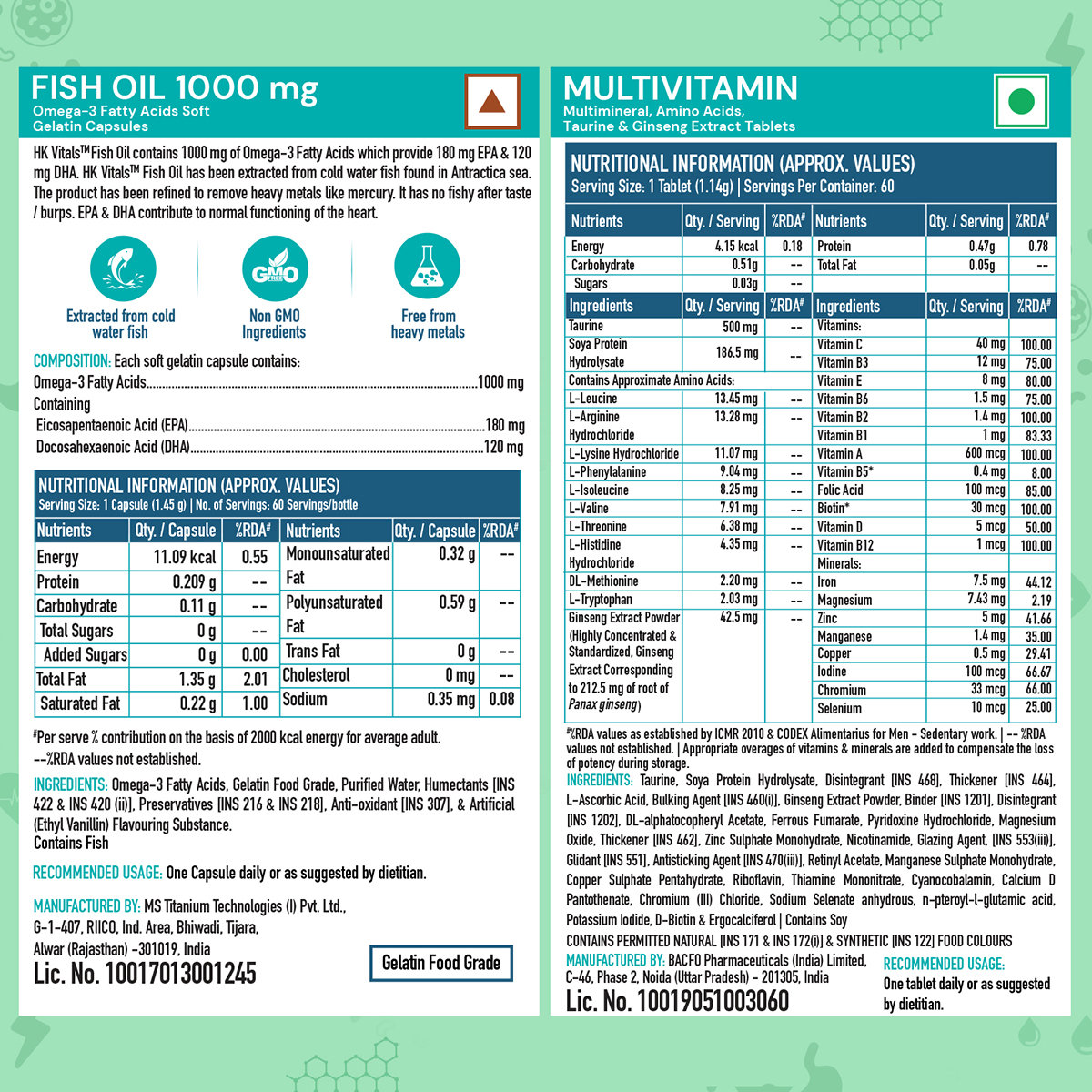 HealthKart HK Vitals Multivitamin and Fish Oil 1000mg Combo, (60 Multivitamin Tablets & 60 Fish Oil Capsules), Pack of 1 HealthKart HK Vitals Multivitamin and Fish Oil 1000mg Combo, (60 Multivitamin Tablets & 60 Fish Oil Capsules), Pack of 1