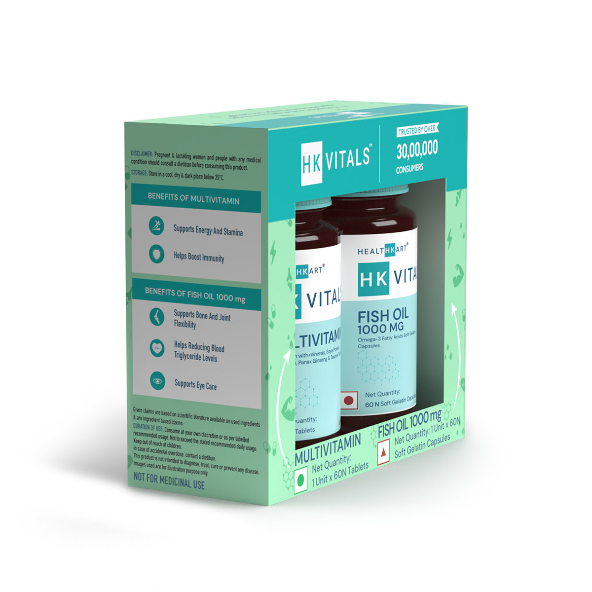 HealthKart HK Vitals Multivitamin and Fish Oil 1000mg Combo, (60 Multivitamin Tablets & 60 Fish Oil Capsules), Pack of 1 HealthKart HK Vitals Multivitamin and Fish Oil 1000mg Combo, (60 Multivitamin Tablets & 60 Fish Oil Capsules), Pack of 1