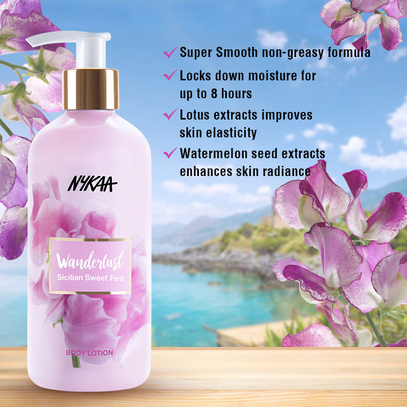 Nykaa Wanderlust Sicilian Sweet Pea Body Lotion, 300 ml, Pack of 1 Nykaa Wanderlust Sicilian Sweet Pea Body Lotion, 300 ml, Pack of 1