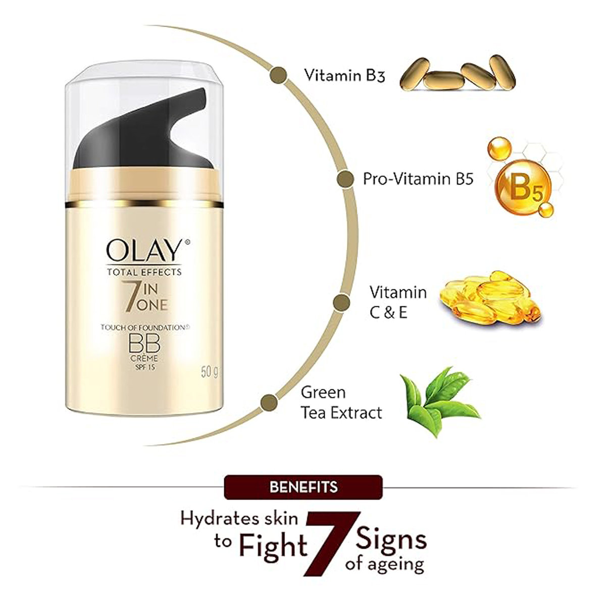 Olay Total Effects 7 In 1 Day Cream Touch of Foundation SPF 15, 50 gm, Pack of 1 Olay Total Effects 7 In 1 Day Cream Touch of Foundation SPF 15, 50 gm, Pack of 1