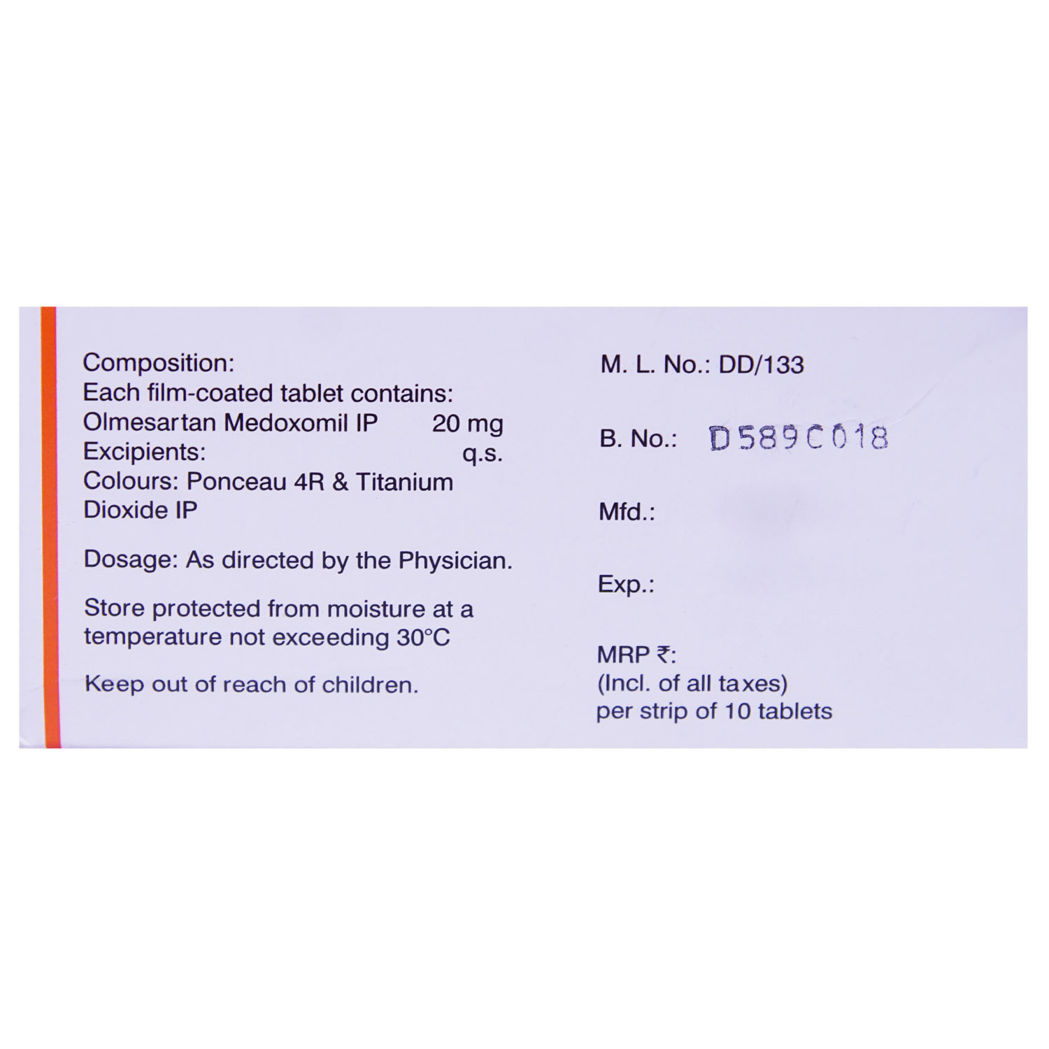 Olmesafe 20 Tablet 10's, Pack of 10 TabletS Olmesafe 20 Tablet 10's, Pack of 10 TabletS