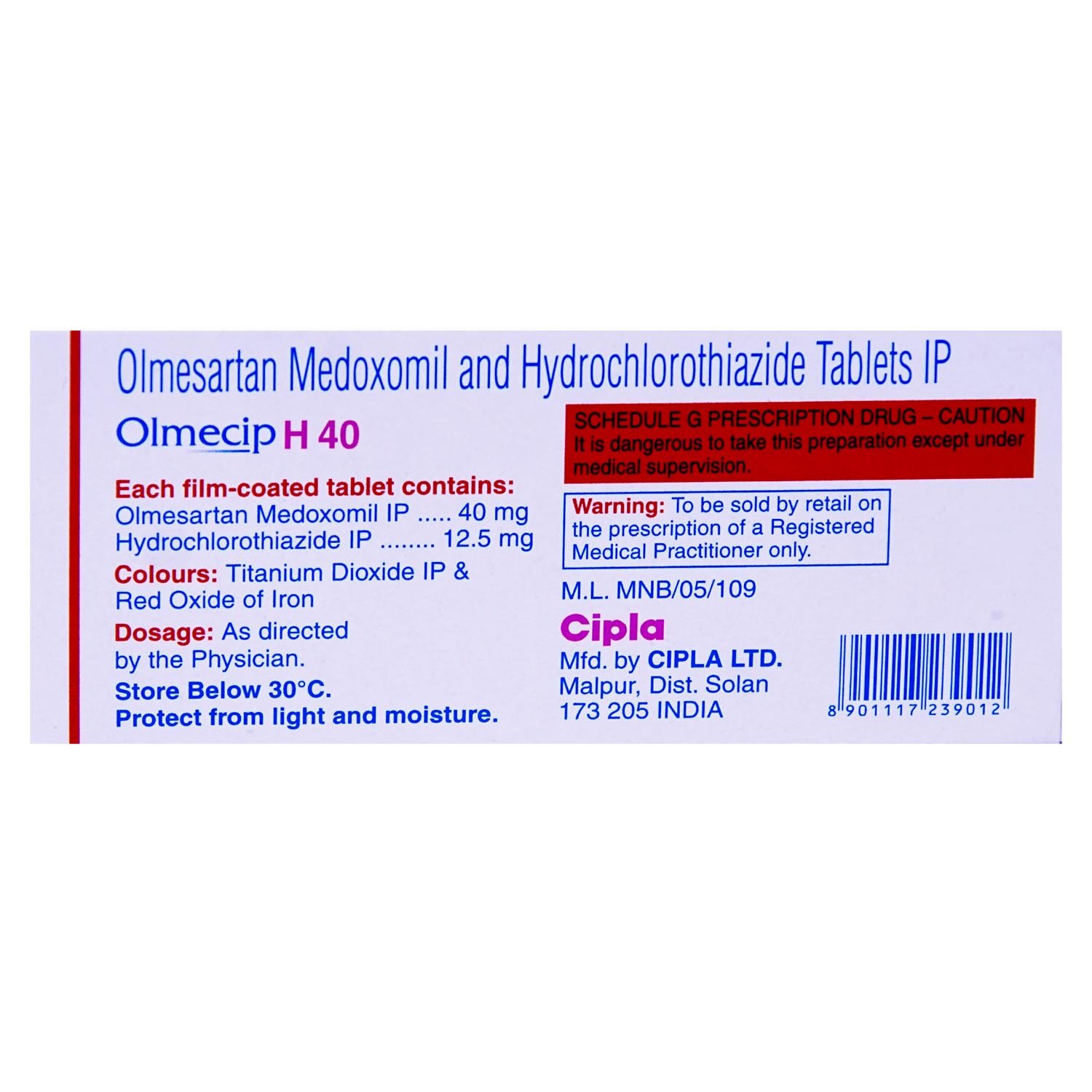 OLMECIP H 40MG TABLET, Pack of 10 TABLETS OLMECIP H 40MG TABLET, Pack of 10 TABLETS