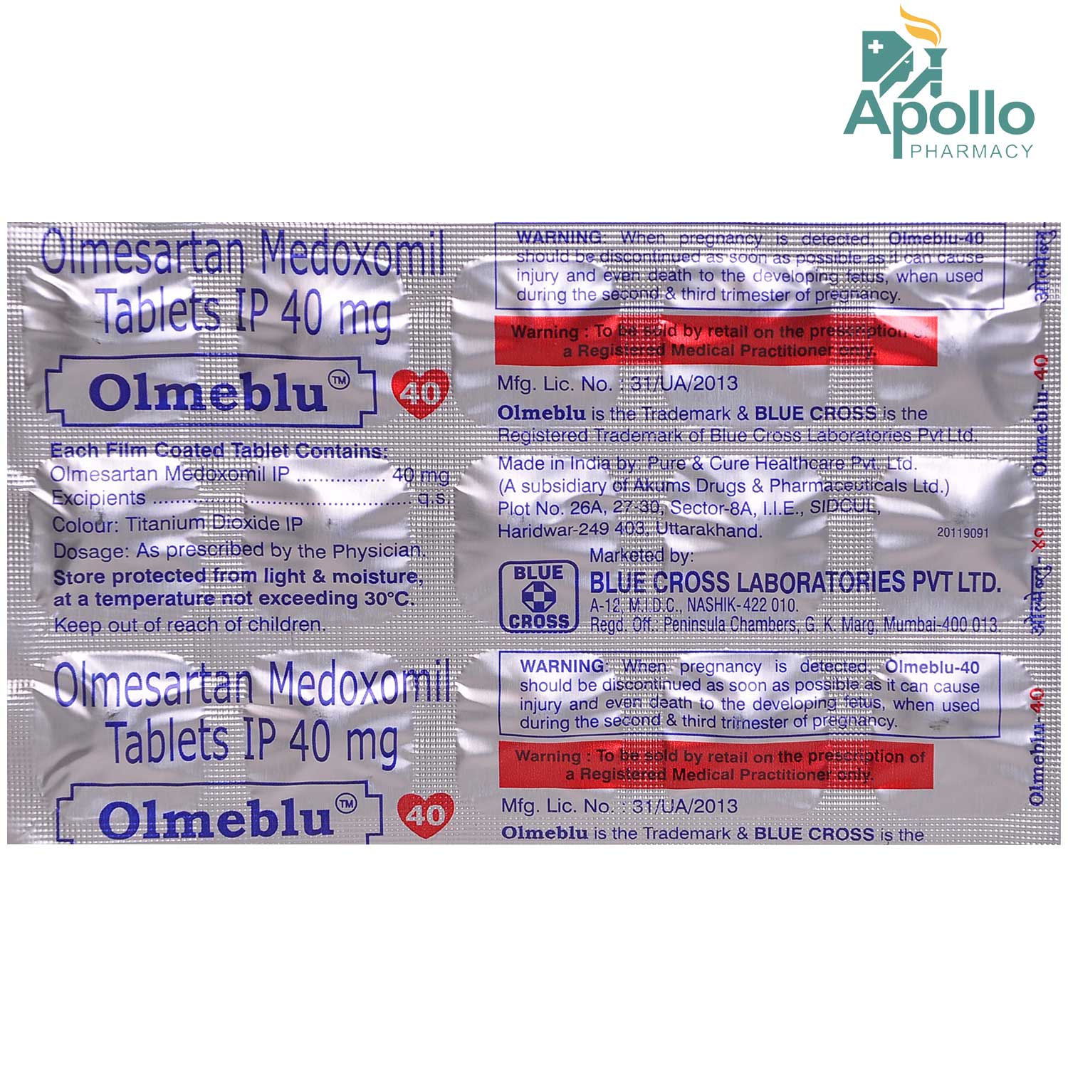 Olmeblue H 40 mg Tablet 10's, Pack of 10 TABLETS Olmeblue H 40 mg Tablet 10's, Pack of 10 TABLETS