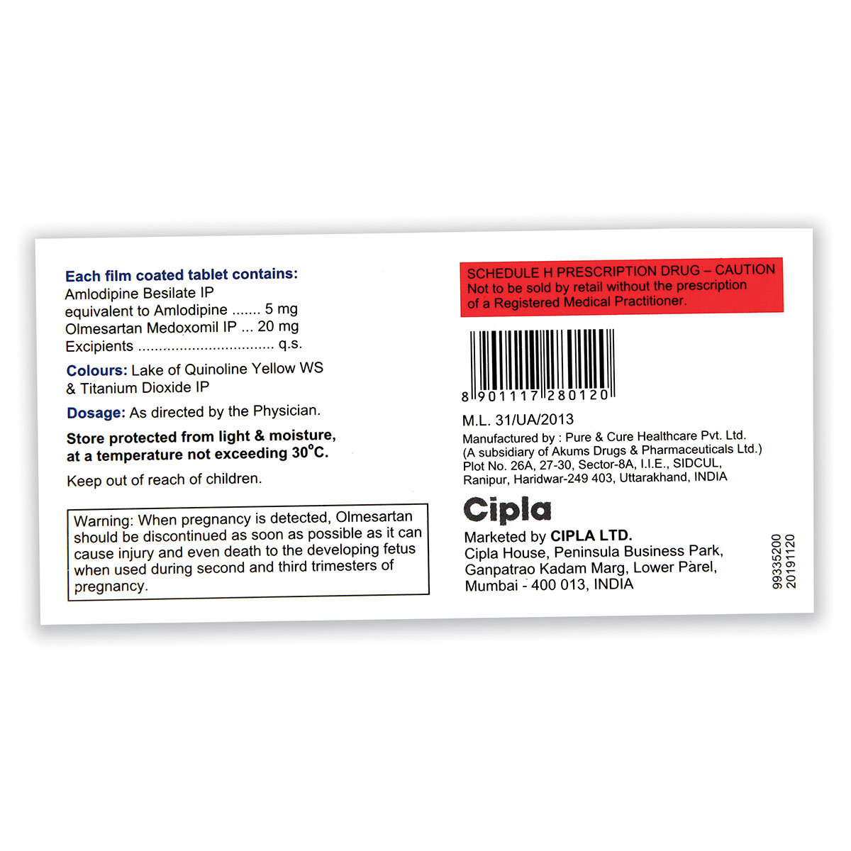 Olmed Am 20 Tablet 10's, Pack of 10 TabletS Olmed Am 20 Tablet 10's, Pack of 10 TabletS