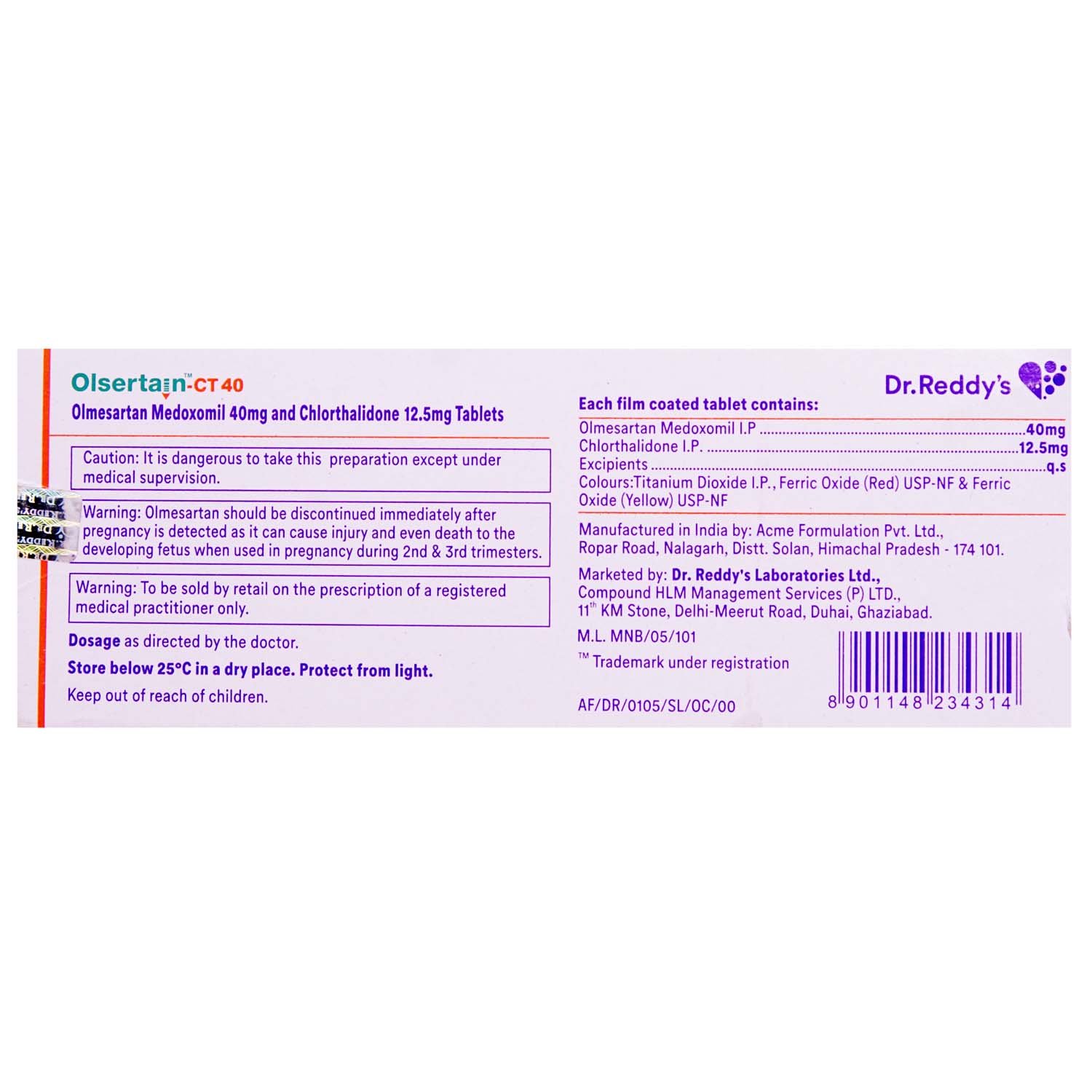 Olsertain CT 40 Tablet 10's, Pack of 10 TABLETS Olsertain CT 40 Tablet 10's, Pack of 10 TABLETS