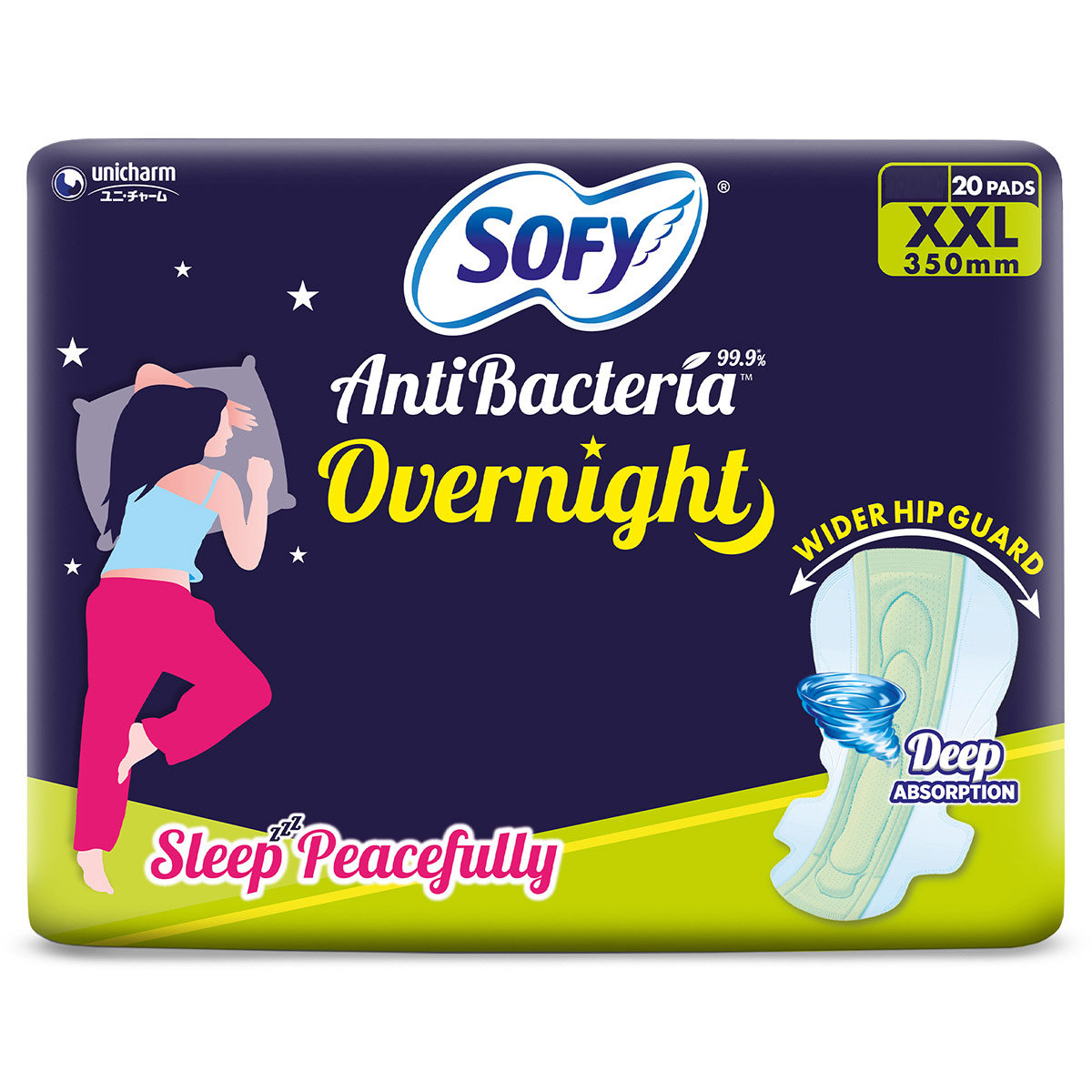 Sofy Anti Bacteria Overnight Sanitary Pads XXL, 20 Count, Pack of 1 Sofy Anti Bacteria Overnight Sanitary Pads XXL, 20 Count, Pack of 1