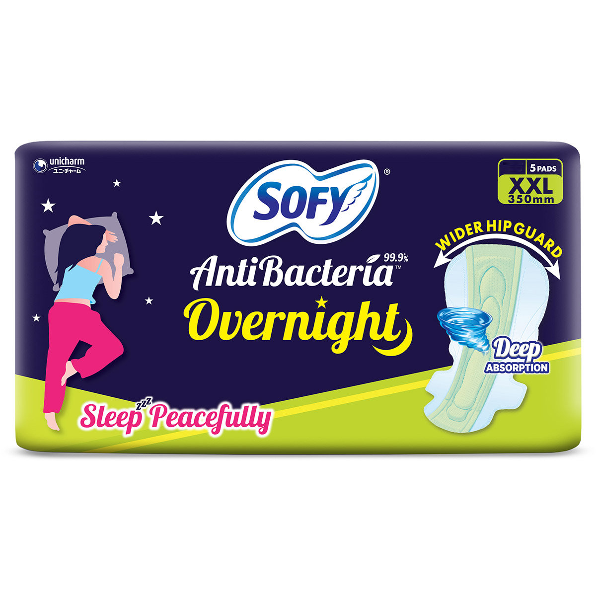 Sofy Anti Bacteria Overnight Sanitary Pads XXL, 5 Count, Pack of 1 Sofy Anti Bacteria Overnight Sanitary Pads XXL, 5 Count, Pack of 1