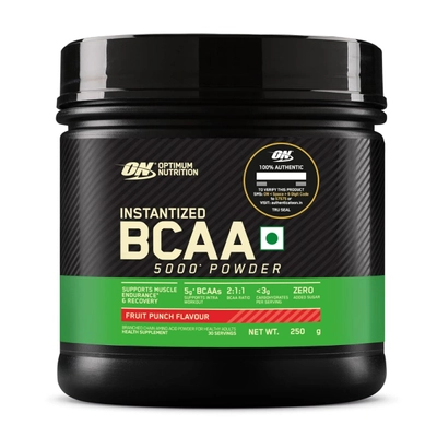 Optimum Nutrition (ON) BCAA Instantized 5000 Fruit Punch Flavour Powder, 250 gm, Pack of 1