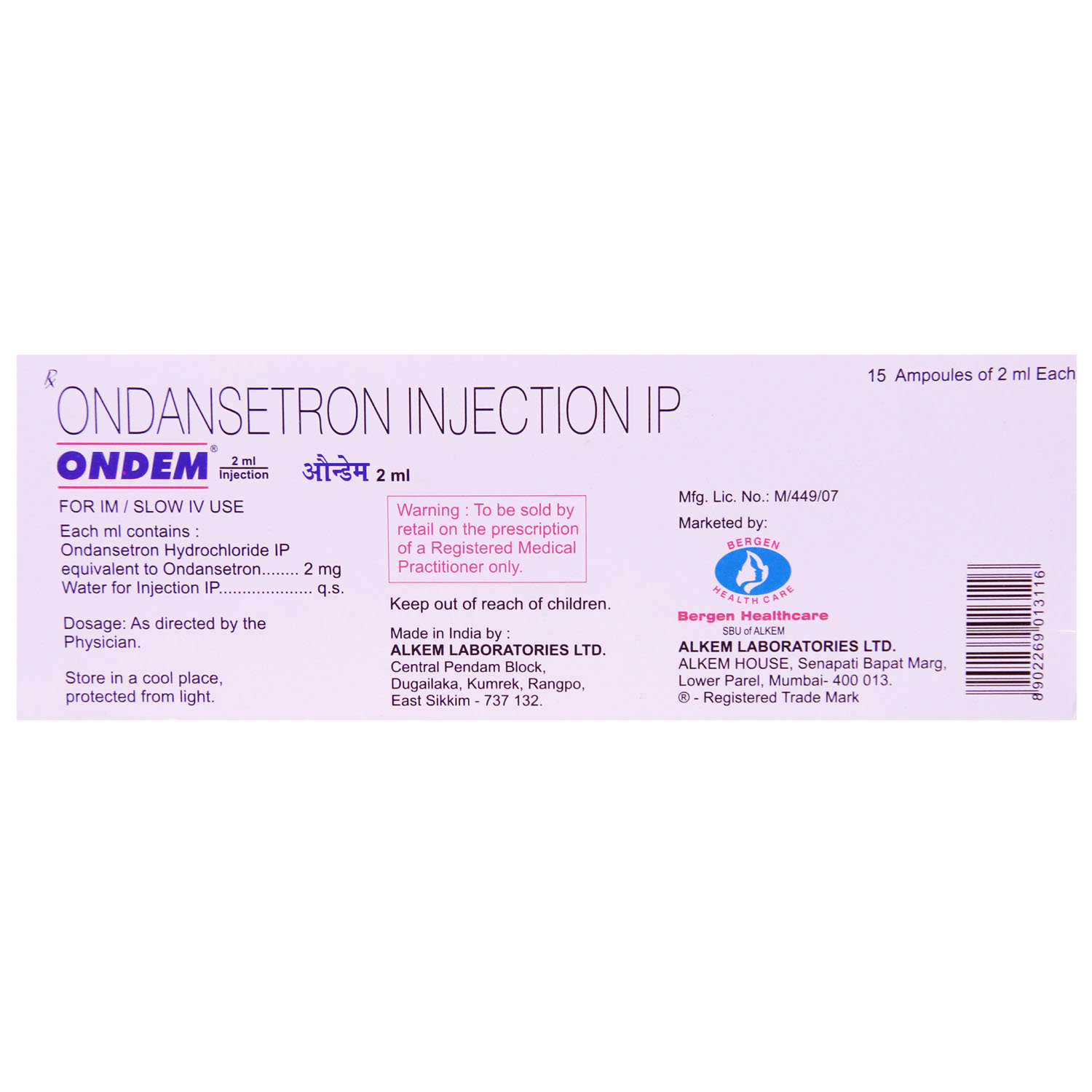 Ondem Injection 10 x 2 ml , Pack of 10 INJECTIONS Ondem Injection 10 x 2 ml , Pack of 10 INJECTIONS