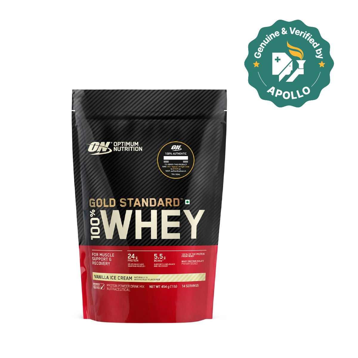 Buy Optimum Nutrition (ON) Gold Standard 100% Whey Protein Vanilla Ice Cream Flavour Powder, 454 gm Online