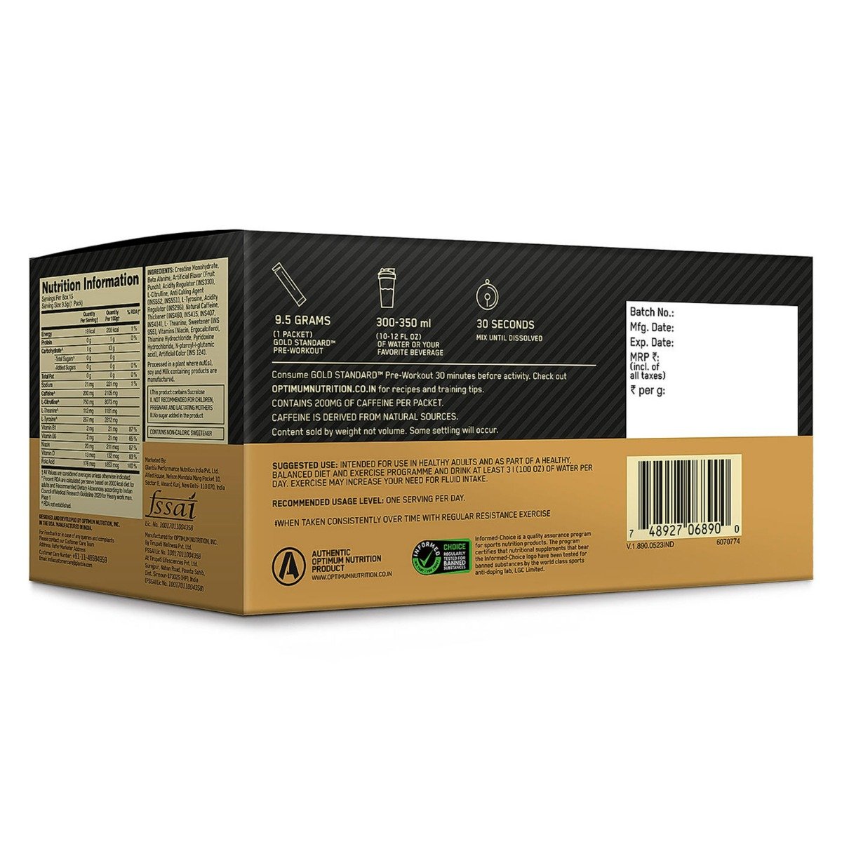 Optimum Nutrition (ON) Gold Standard Pre-Workout Fruit Punch Flavour Protein Powder, 142.5 gm, Pack of 1 Optimum Nutrition (ON) Gold Standard Pre-Workout Fruit Punch Flavour Protein Powder, 142.5 gm, Pack of 1