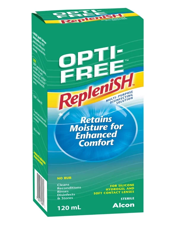Opti-Free Replenish Multi Purpose Disinfecting Solution 120 ml | For Silicone Hydrogel &amp; Soft Contact Lenses, Pack of 1
