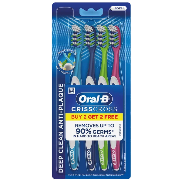 Oral-B Criss Cross Deep Clean Soft Toothbrush, 4 Count (Buy 2, Get 2 Free), Pack of 1