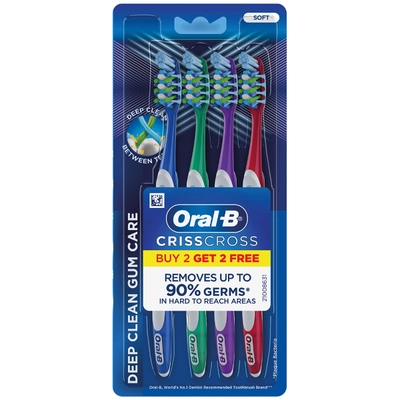 Oral-B Criss Cross Deep Clean Gum Care Soft Toothbrush, 4 (Buy 2 , Get 2 Free), Pack of 1