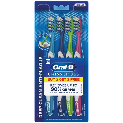 Oral-B Criss Cross Deep Clean Toothbrush, 4 Count (Buy 2, Get 2 Free), Pack of 1