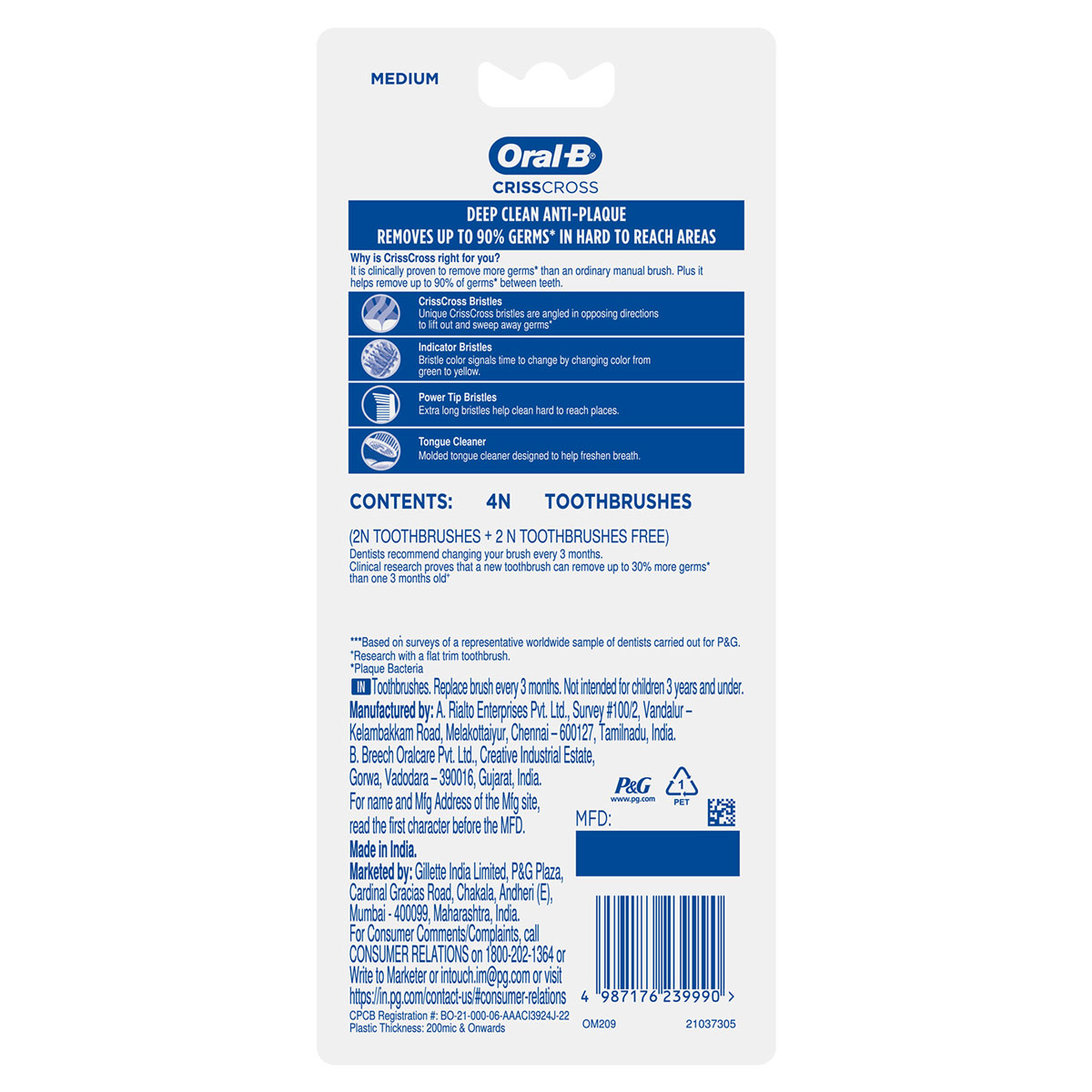 Oral-B Criss Cross Deep Clean Toothbrush, 4 Count (Buy 2, Get 2 Free), Pack of 1 Oral-B Criss Cross Deep Clean Toothbrush, 4 Count (Buy 2, Get 2 Free), Pack of 1