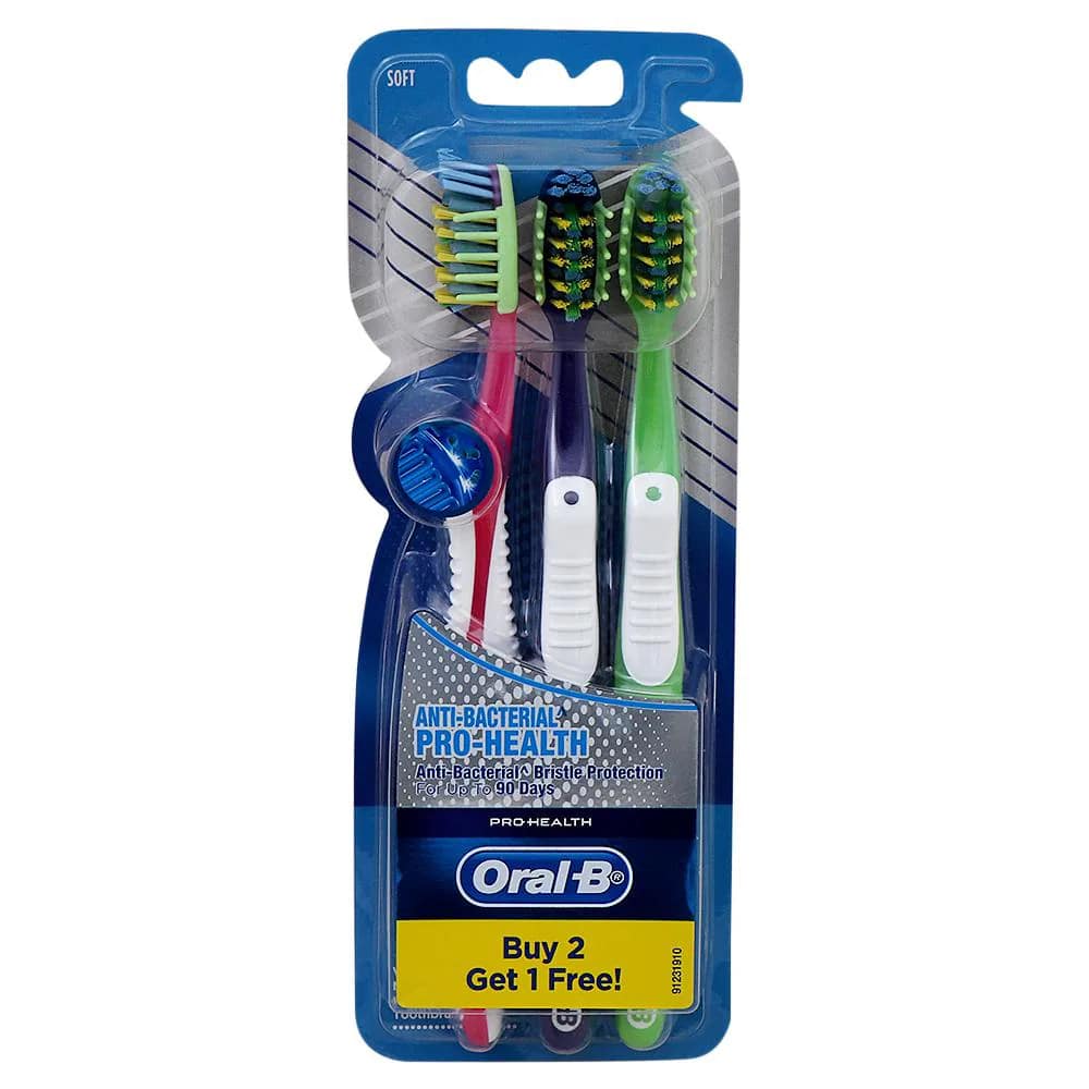 Oral-B Pro Health Anti-Bacterial Soft Toothbrush, 3 Count (Buy 2, Get 1 Free), Pack of 1 Oral-B Pro Health Anti-Bacterial Soft Toothbrush, 3 Count (Buy 2, Get 1 Free), Pack of 1